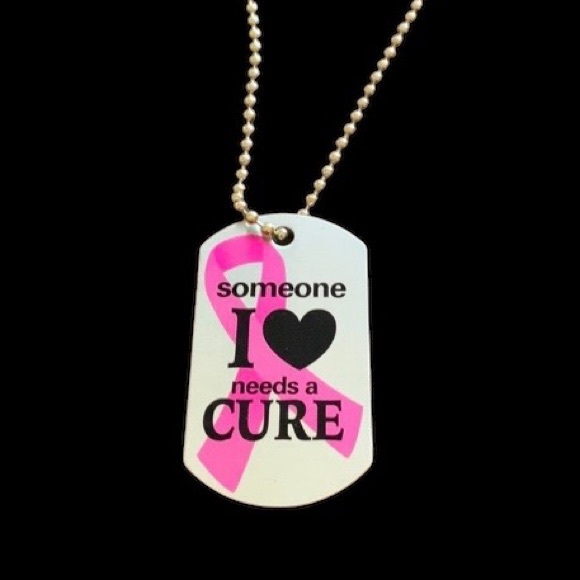 Someone I Love Needs A Cure Metal Dog Tag Jewelry Breast Cancer Ribbon Necklace - Picture 3 of 4